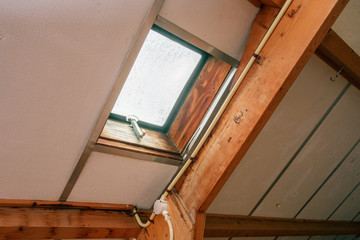 Wall Mural - Attic, roof before construction with window and wooden beams