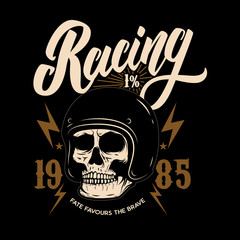 Wall Mural - Racing. Emblem template with biker skull. Design element for poster, t shirt, sign, label, logo.