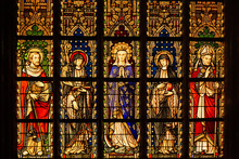 Details Of A Stained Glass Window At Notre Dame Du Sablon Church In Brussels Belgium