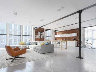 new modern city loft apartment. 3d rendering