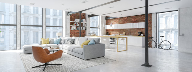 Wall Mural - new modern city loft apartment. 3d rendering