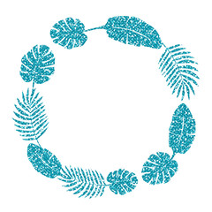 Sticker - Leaf Frame. Cute Blue Glitter. Vector