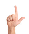 © New Africa - Man pointing at something on white background, closeup of hand