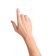 Man Pointing At Something On White Background, Closeup Of Hand