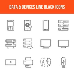 Sticker - Data and devices line black icons set