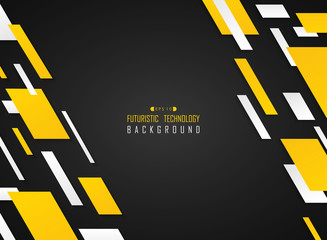 Wall Mural - abstract of technology stripe sqaure line pattern of yellow white on gradient black background.