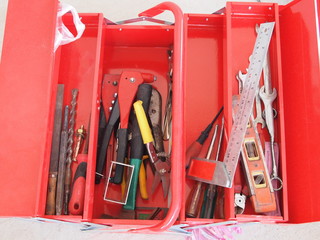 set of tools in red box