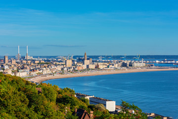 High angle view on Skyline, Coastline and Harbor of Le Havre Normandy France