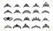 Big set of silhouettes tiaras various shapes isolated on a white background