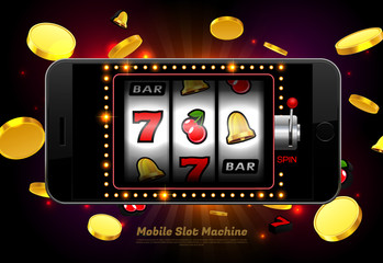 lucky slot machine casino on mobile phone with light background