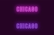 Neon name of Chicago city in USA. Vector text