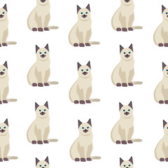 Vector cat seamless pattern. Cute white kitten in cartoon style