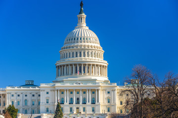 US Capitol over blue sky