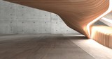 Fototapeta  - Empty dark abstract concrete and wood smooth interior. Architectural background. 3D illustration and rendering