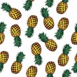 Ripe pineapples are colored on a white background.Seamless vector pattern.