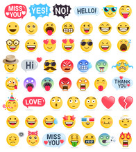 Emoji Emoticons Symbols Icons Set. Vector Illustrations