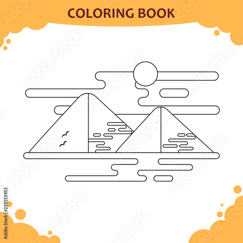 Coloring Book Page For Kids The Giza Pyramids Under Sun