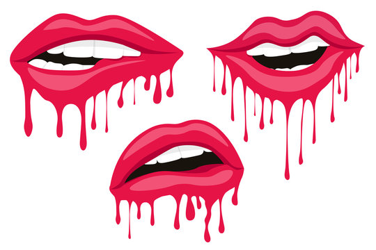 Wall Mural -  - Vector illustration with parted lips. Sexy woman lips. Dripping with red paint lips. Red drops on white background