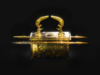 Wall Mural - Ark of the covenant on a dark background / 3D illustration