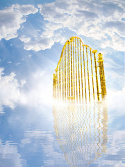 gold heavens gate in the sky / 3D illustration