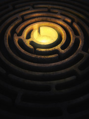Circular maze with a bright light in the center