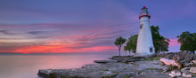 Marblehead Lighthouse On Lake Erie, USA At Sunrise