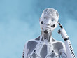 3D rendering of female robot thinking about something.