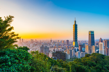 Beautiful landscape and cityscape of taipei 101 building and architecture in the city