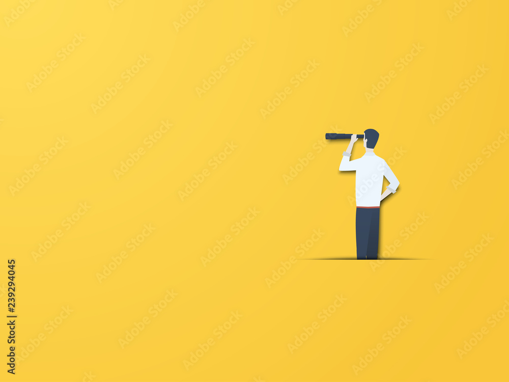 Business vision vector concept with businessman with telescope. Modern ...