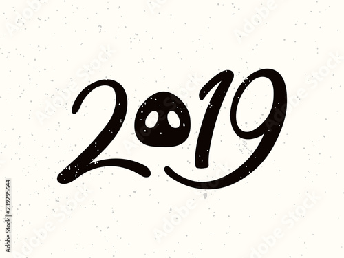 2019 Chinese New Year Greeting Card With Black Numbers Pig Snout