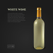 Photorealistic bottle of white wine on a black background. Mock up transparent bottle of wine. Template for product presentation or advertising in a minimalistic style.