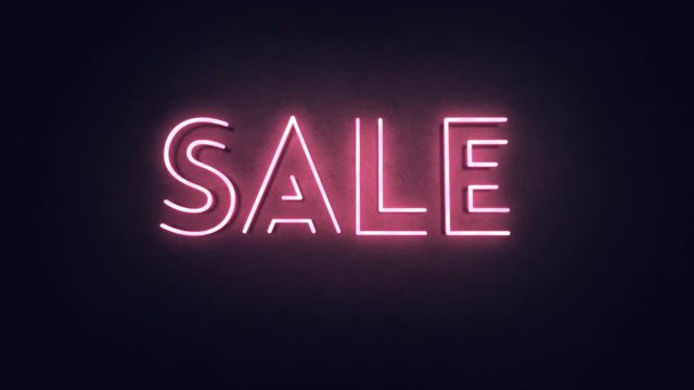 Wall Mural -  - Sale Neon Light on dark Wall. Sale Banner in Night Club Bar Blinking Neon Sign Style. Motion Animation. Video available in HD render footage