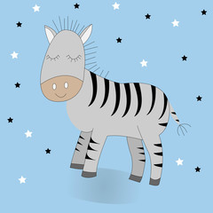 Cute cartoon zebra. Vector print. Isolated. Color background. Good for t shirt design, stickers, cards and nursery decor.