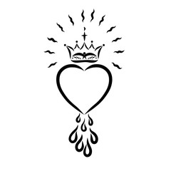 Shining crown over the heart and drops under it