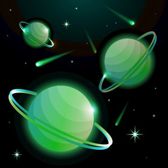 Wall Mural - fantastic space background with planets with ring, stars and comets. astronomy and space, celestial 