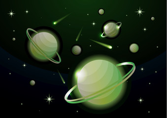 Wall Mural - fantastic space background with planets with ring, stars and comets. astronomy and space, celestial 