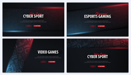 set of cyber sport banners. esports gaming. video games. live streaming game match. vector illustrat