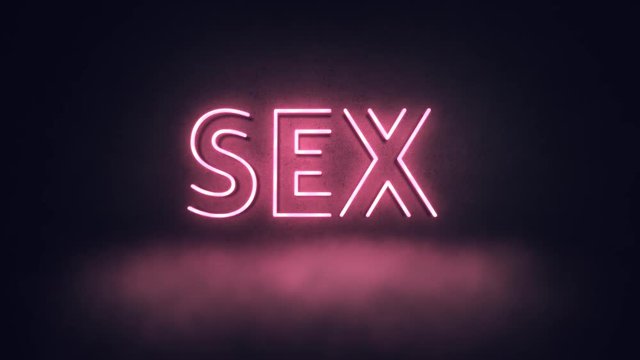 Wall Mural -  - Beautiful Sex neon sign with light lines typography and pink fog video footage