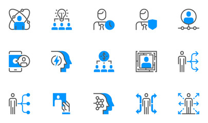 Wall Mural - Human Resource Management Vector Flat Line Icons Set. Team Structure, Personal Quality, Professional Growth, Staff Recruitment. Editable Stroke. 48x48 Pixel Perfect.