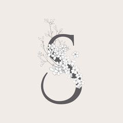 Wall Mural - Vector Blooming Floral Initial S Monogram and Logo