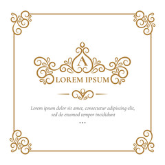 Gold vector emblem. Elegant, classic elements. Can be used for jewelry, beauty and fashion industry. Great for logo, monogram, invitation, flyer, menu, brochure, background, or any desired idea.