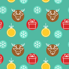 Wall Mural - christmas line symbols seamless colorful pattern.