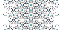 Tile Seamless Vector Pattern. Geometric Halftone Pattern With Color Arabesque Disintegration Or Breaking