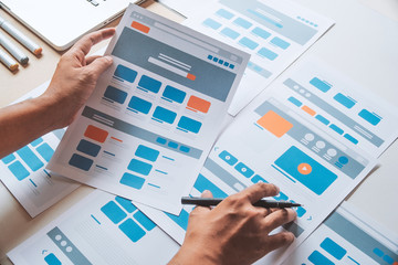 website designer creative planning application developer development draft sketch drawing template l