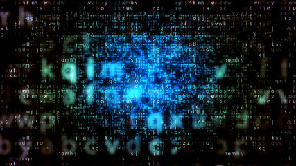 Wall Mural - blue matrix letters falling down
