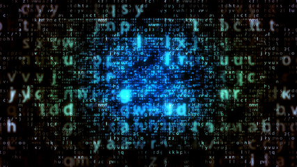 Wall Mural - blue matrix letters with plazma center
