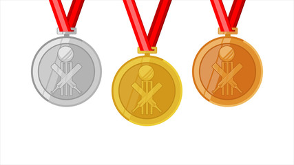 Wall Mural - cricket complete shinny medals set gold siver and bronze in flat style