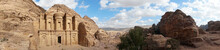 Ad-Deir-Nabataean Rock Temple Of The I Century Ad, Preserved Near The City Of Peter. A Monumental Building Carved Entirely From The Rock. Lost City In The Mountains. Panoramic View Of Petra