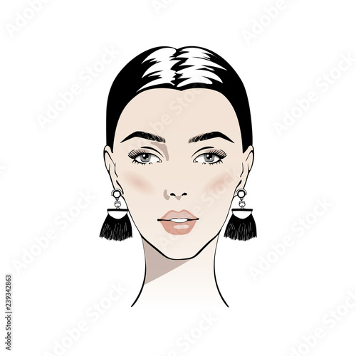 Illustration Of Women Bun Hair Style Icon With Earrings