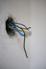 Electric Wires on White Wall, Construction Site, Home